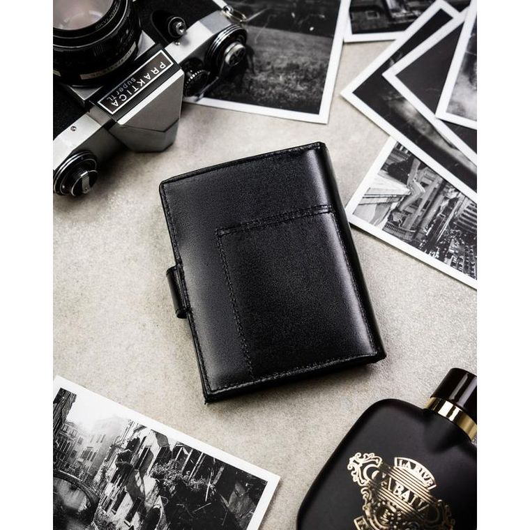 Portfel z brelokiem, czarny, skórzany, Peterson