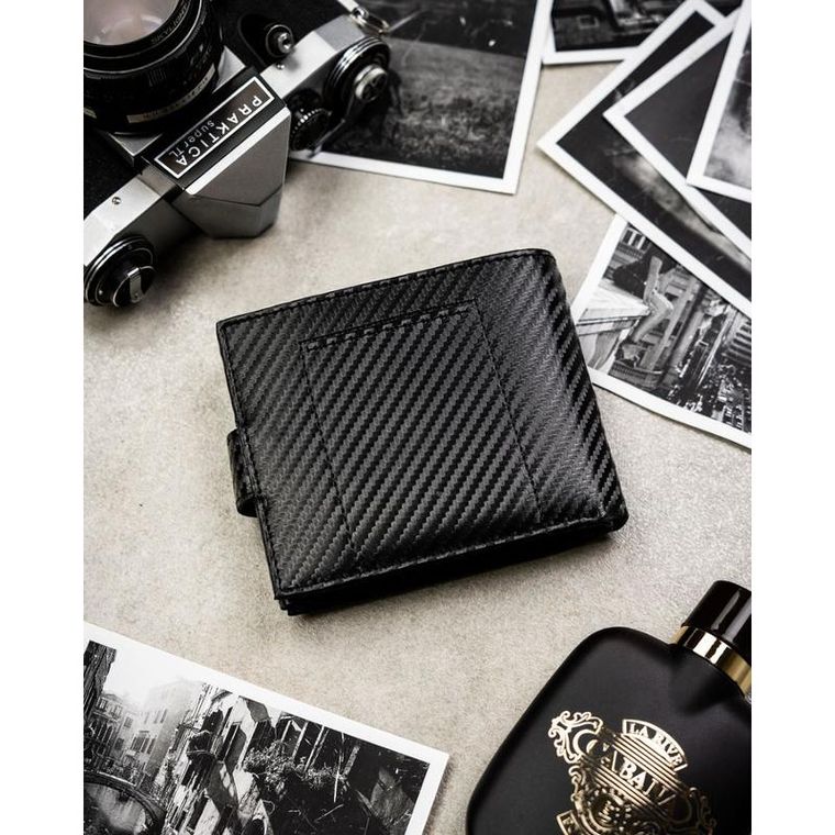 Portfel z brelokiem, czarny, skórzany, Peterson