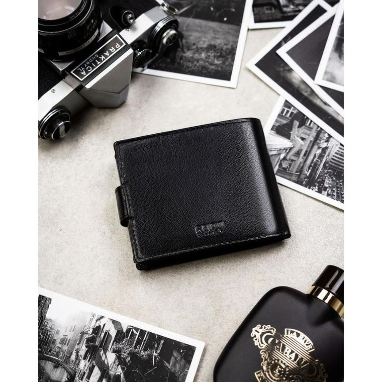 Portfel z brelokiem, czarny, skórzany, Peterson