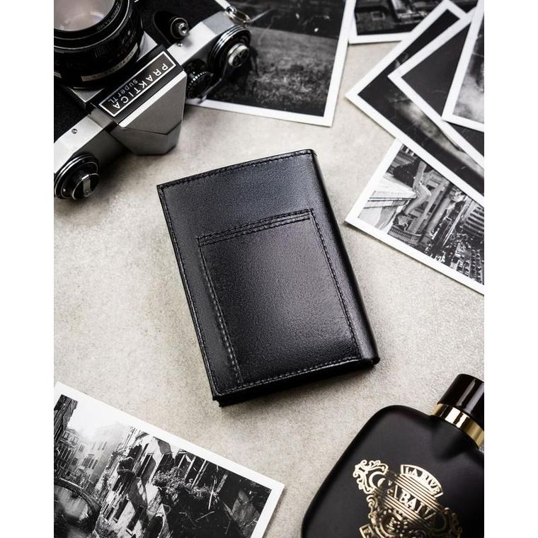 Portfel z brelokiem, czarny, skórzany, Peterson