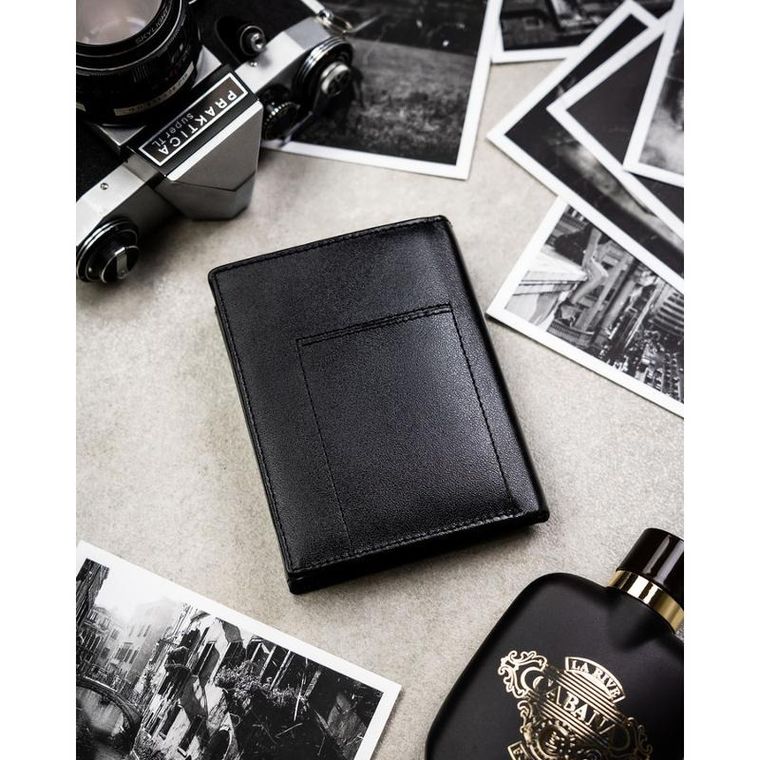 Portfel z brelokiem, czarny, skórzany, Peterson