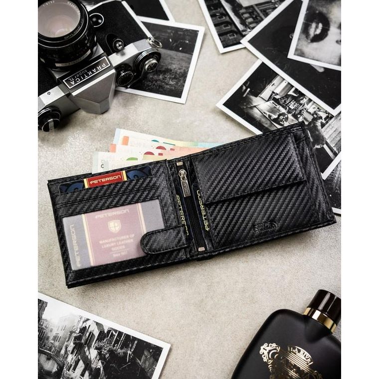 Portfel z brelokiem, czarny, skórzany, Peterson