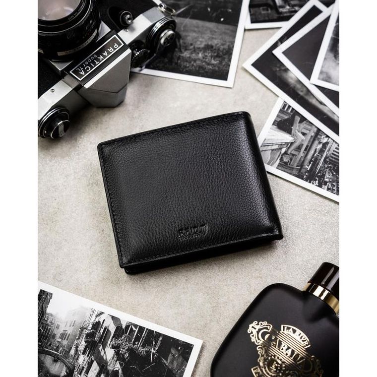 Portfel z brelokiem, czarny, skórzany, Peterson