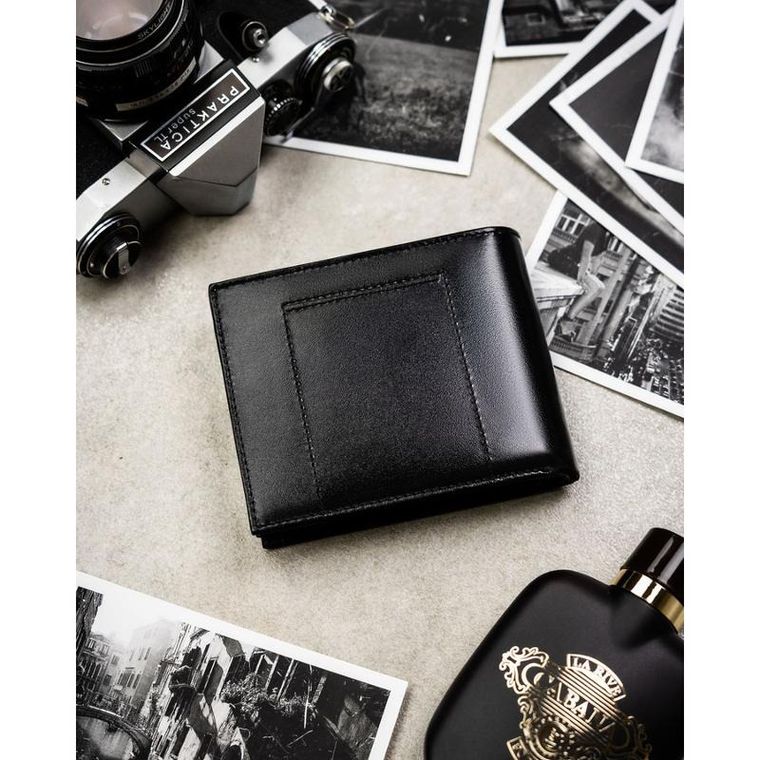 Portfel z brelokiem, czarny, skórzany, Peterson