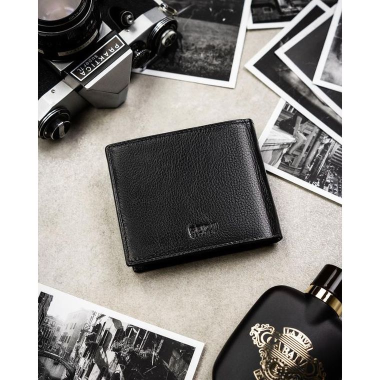 Portfel z brelokiem, czarny, skórzany, Peterson