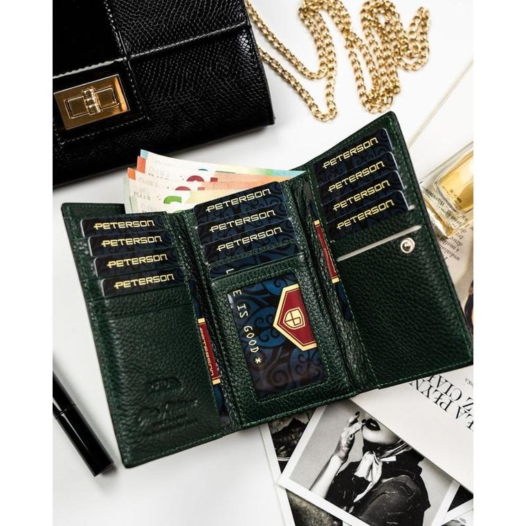 Portfel, zielony, skóra ekologiczna, Peterson