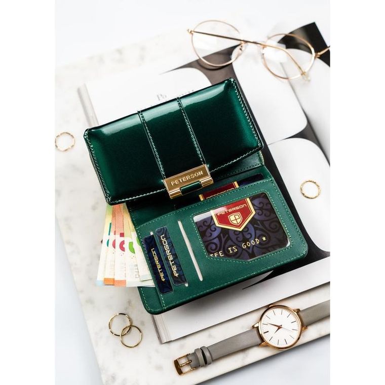 Portfel, zielony, skóra ekologiczna, Peterson