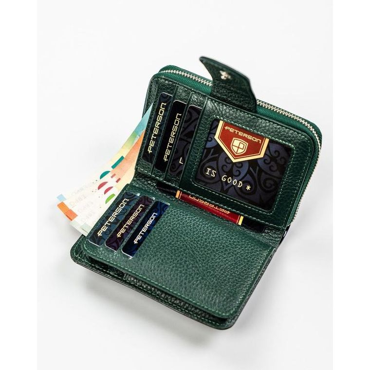 Portfel, zielony, skóra naturalna i ekologiczna, Peterson