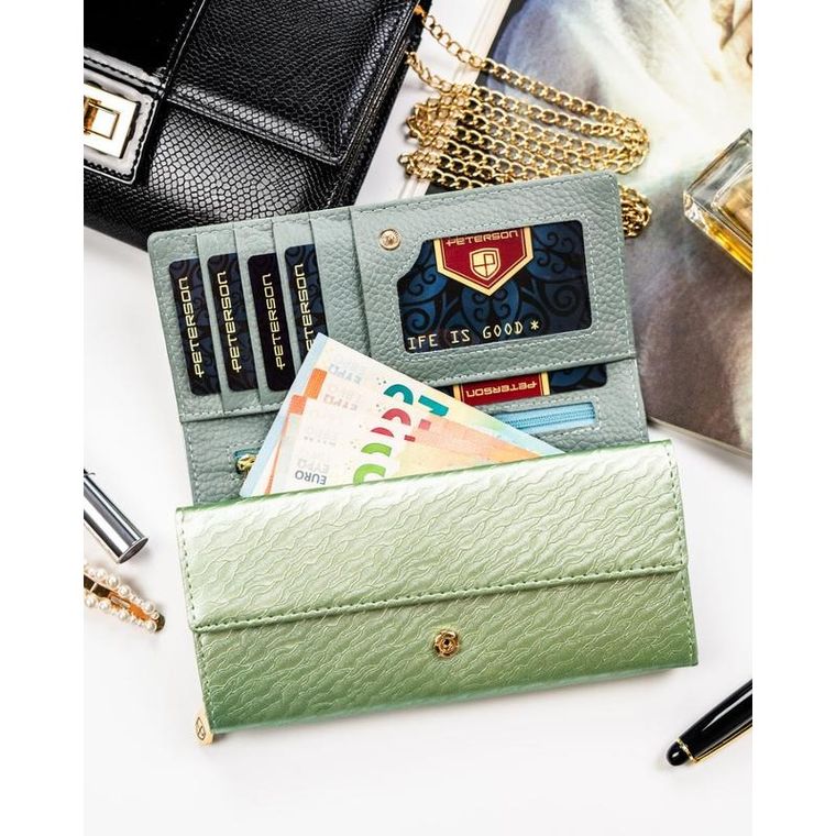 Portfel, zielony, skóra naturalna i ekologiczna, Peterson