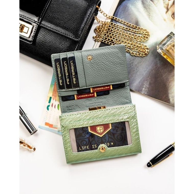 Portfel, zielony, skóra naturalna i ekologiczna, Peterson