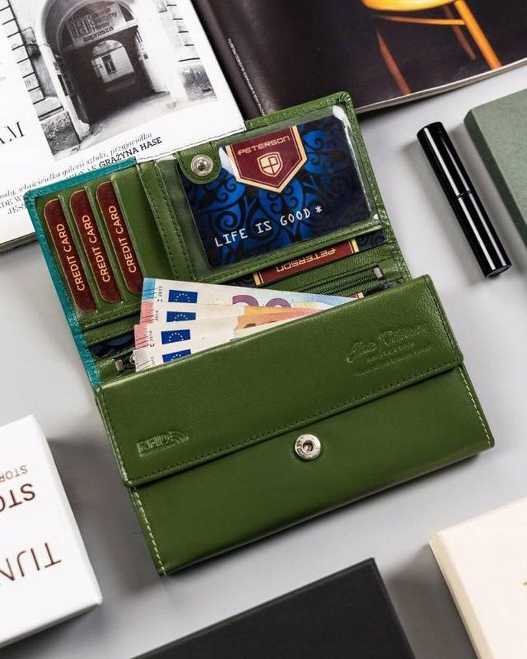 Portfel, zielony, skórzany, Peterson