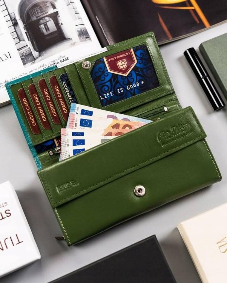 Portfel, zielony, skórzany, Peterson