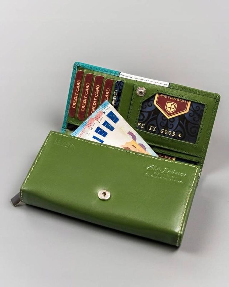 Portfel, zielony, skórzany, RFID, Peterson