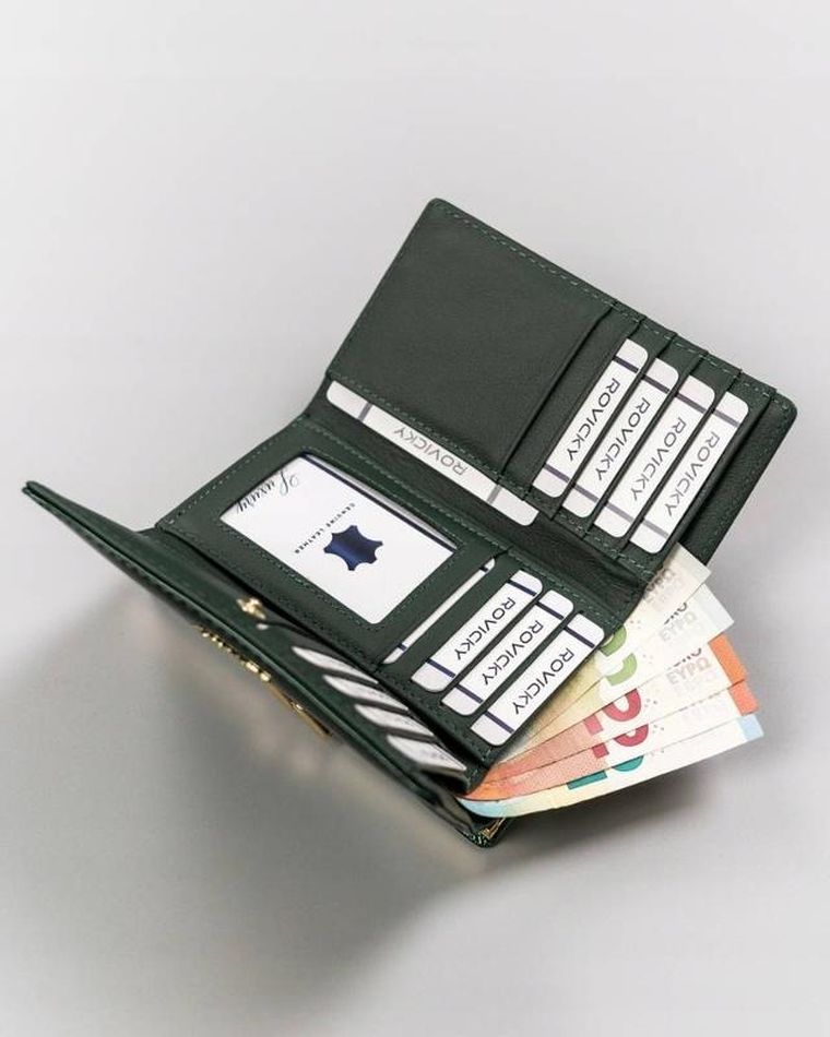 Portfel, zielony, skórzany, Rovicky