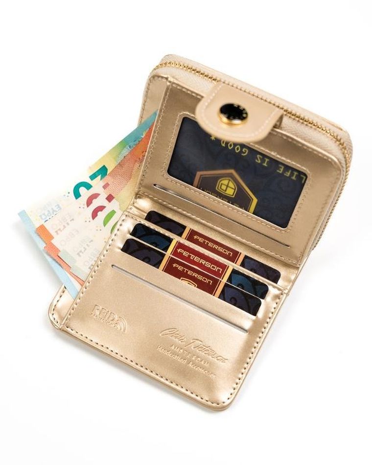 Portfel, złoty, skóra ekologiczna, Peterson
