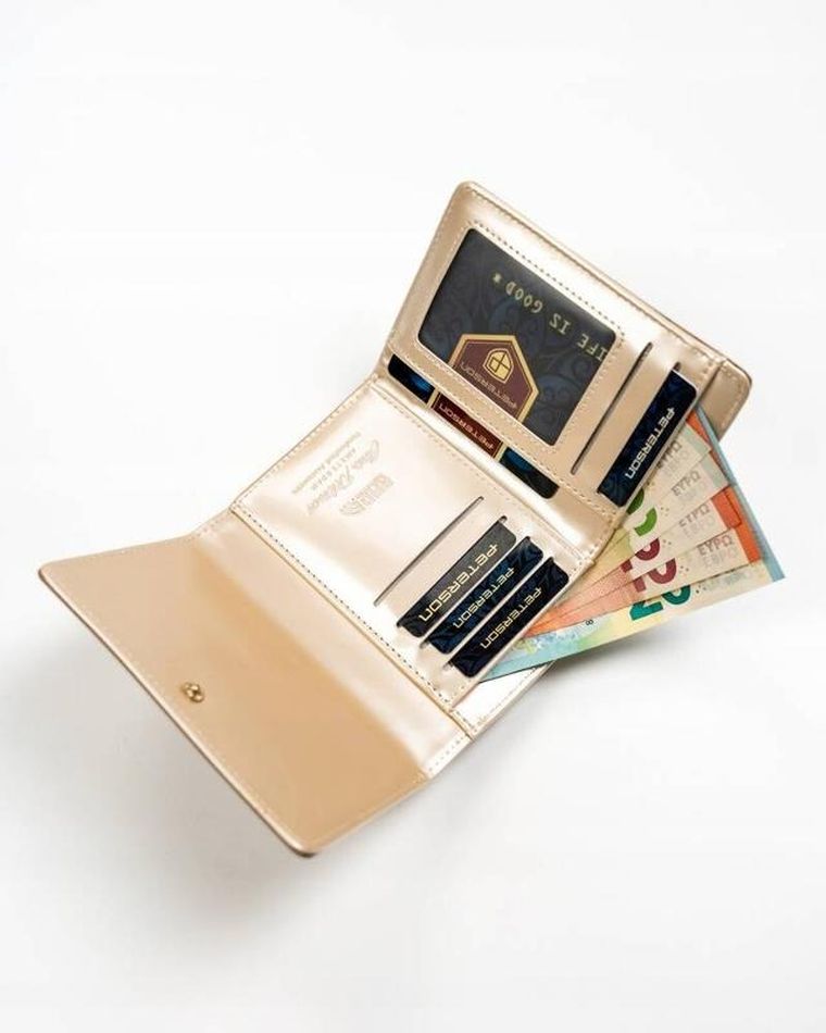 Portfel, złoty, skóra ekologiczna, Peterson