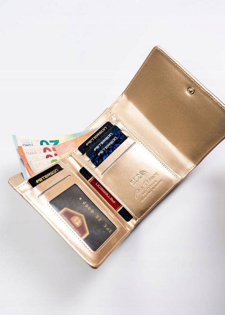 Portfel, złoty, skóra ekologiczna, Peterson