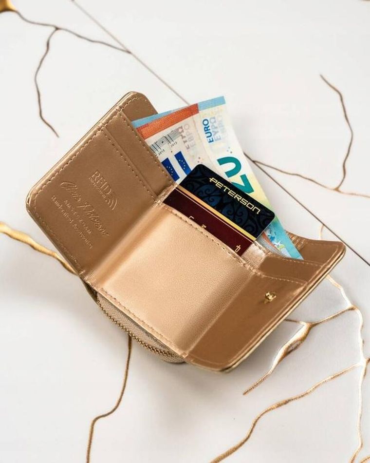 Portfel, złoty, skóra ekologiczna, Peterson