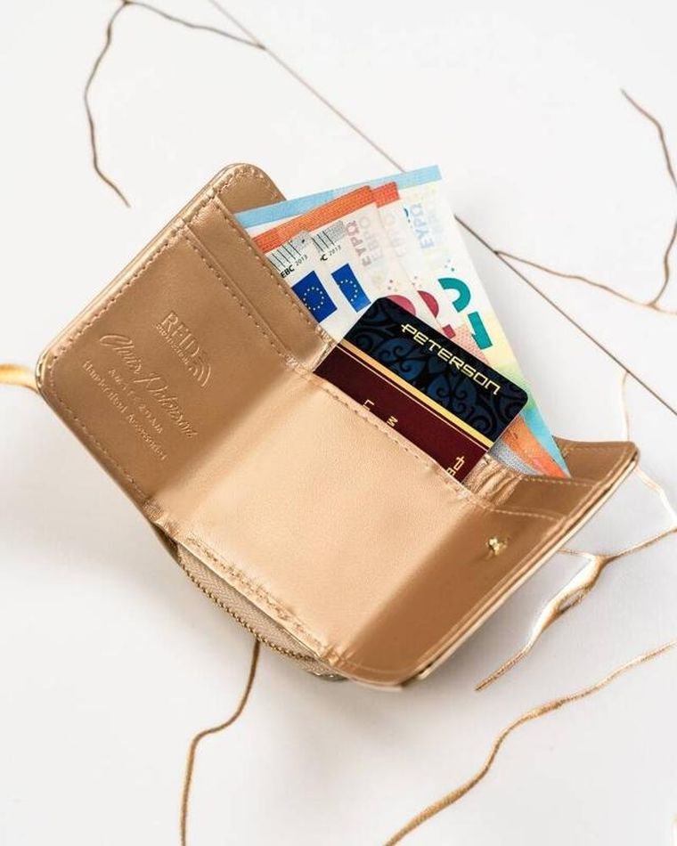 Portfel, złoty, skóra ekologiczna, Peterson