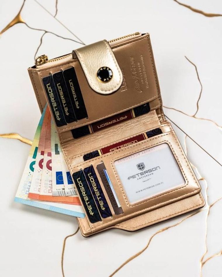 Portfel, złoty, skóra ekologiczna, Peterson