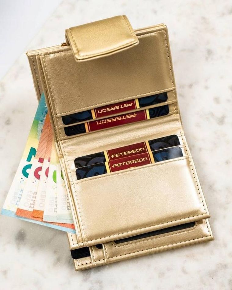 Portfel, złoty, skóra ekologiczna, Peterson