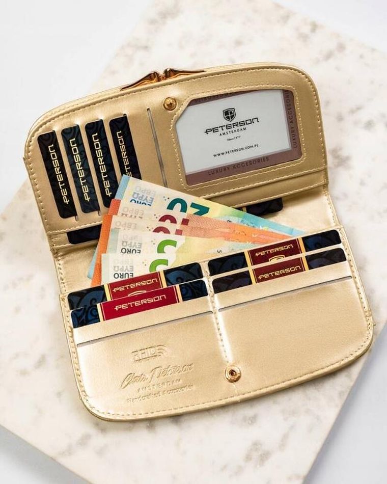 Portfel, złoty, skóra ekologiczna, Peterson