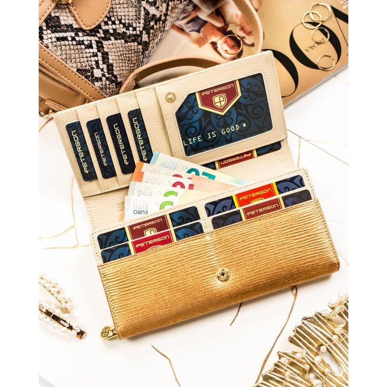 Portfel, złoty, skórzany, Peterson