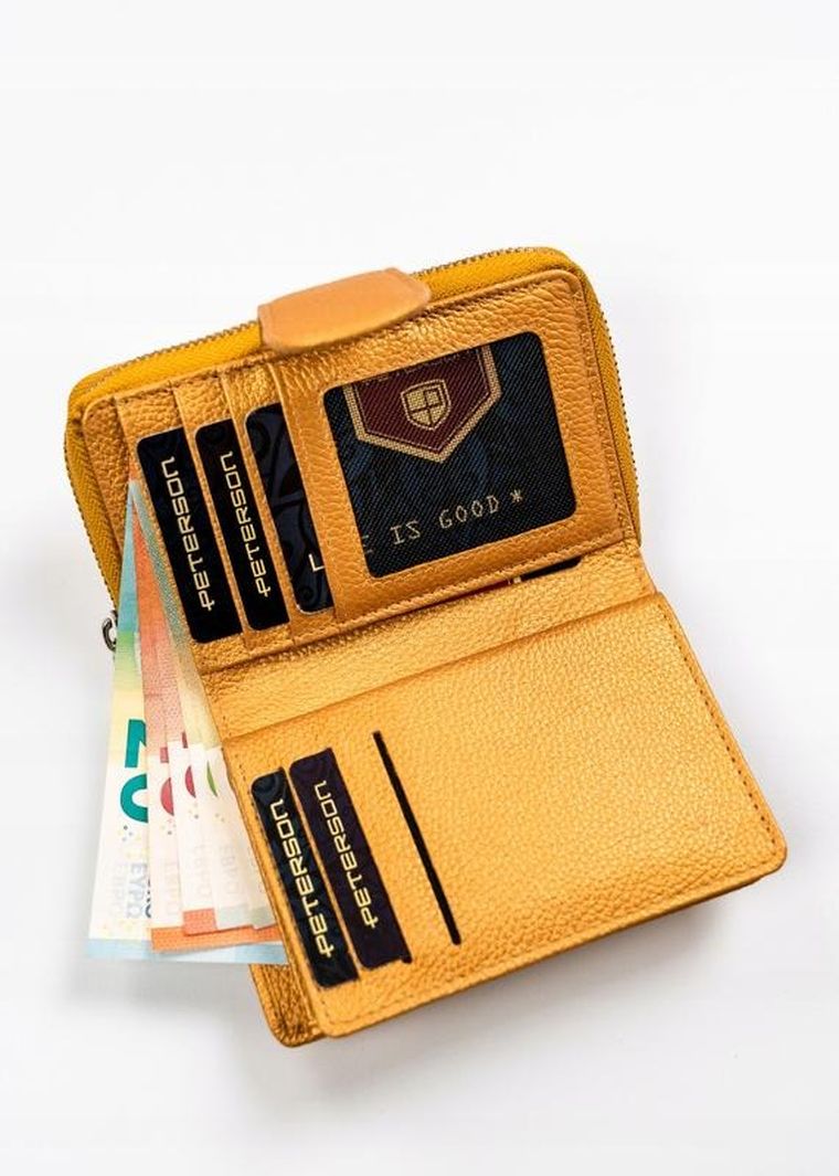 Portfel, złoty, skórzany, RFID, Peterson