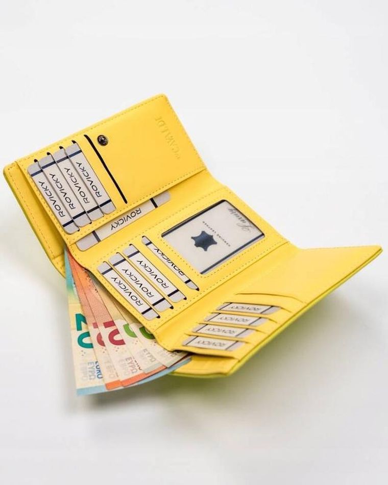 Portfel, żółty, skóra ekologiczna, Cavaldi