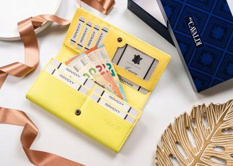 Portfel, żółty, skóra ekologiczna, RFID, Cavaldi