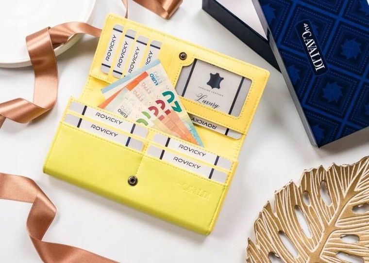 Portfel, żółty, skóra ekologiczna, RFID, Cavaldi