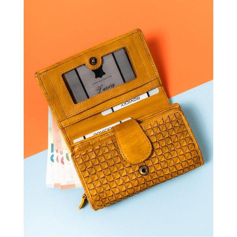 Portfel, żółty, skórzany, Rovicky
