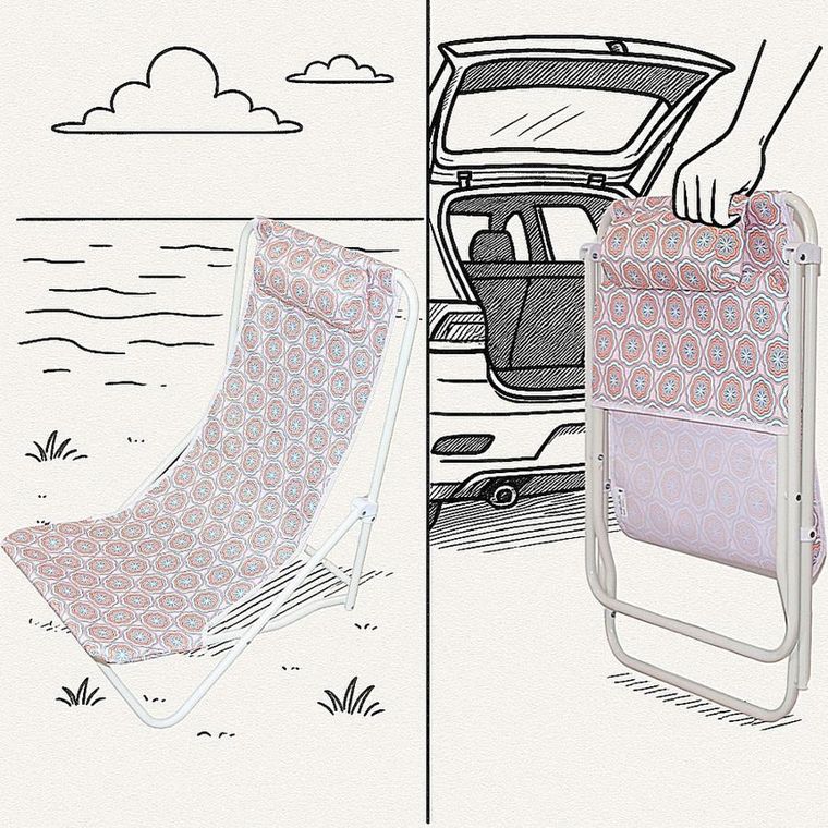 Probeach, leżak składany plażowy z zagłówkiem, niebiesko-pomarańczowy