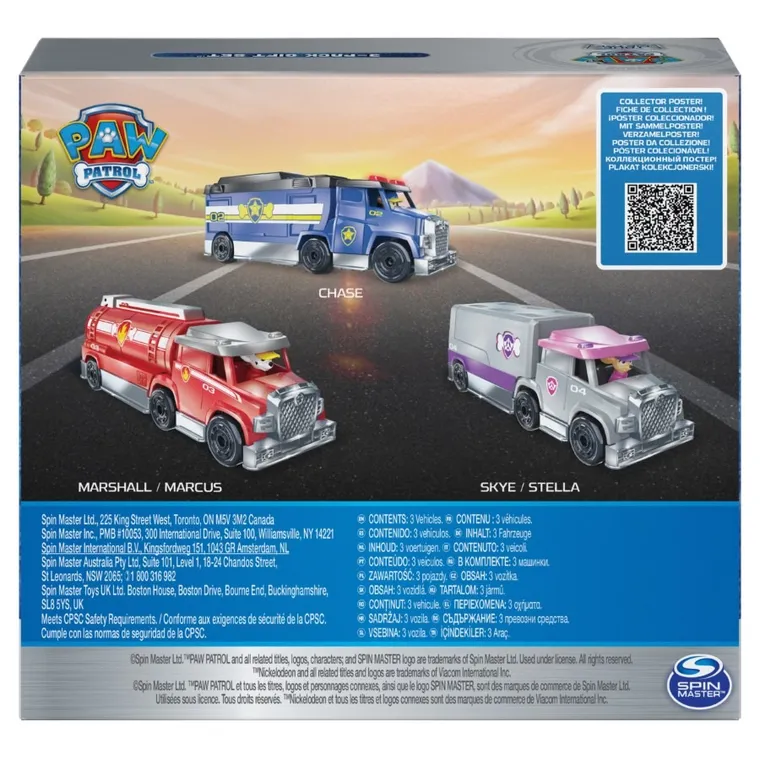 Psi Patrol, Big Truck Pups, True Metal, Die-Cast, pojazdy, 3 szt.