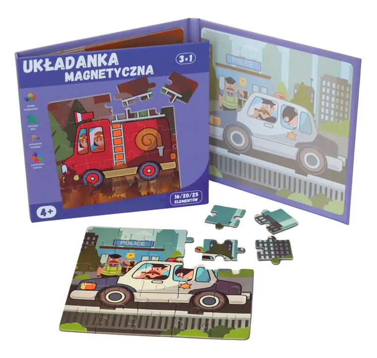 QBI, pojazdy uprzywilejowane, puzzle magnetyczne, 16+20+25 elementów