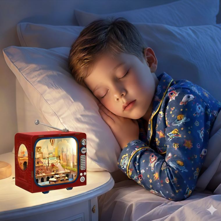 QBI, Uliczki Paryża, miniaturowy telewizor retro, podświetlenie LED, puzzle 3D, 98 elementów