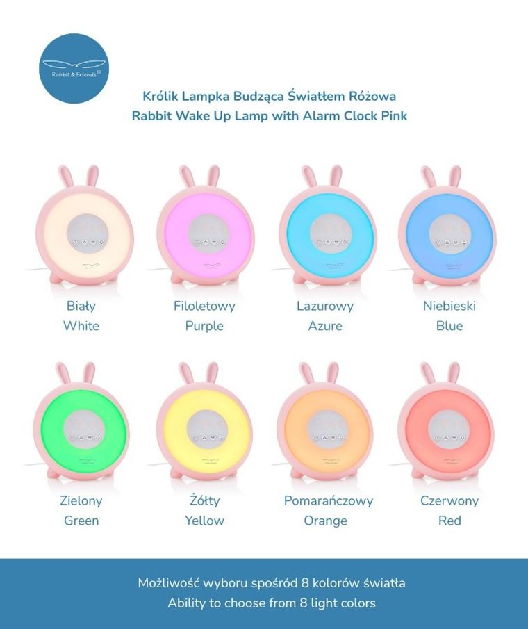 Rabbit & Friends, Królik, lampka budząca światłem, różowa