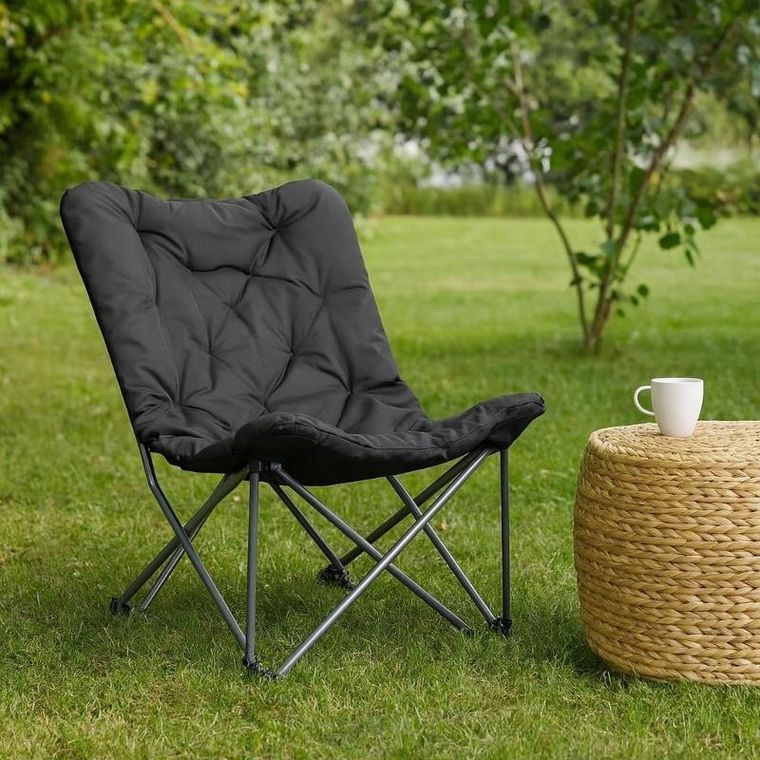 Redcliffs, krzesło kempingowe z poduszką adve, czarne, 74-83-91 cm