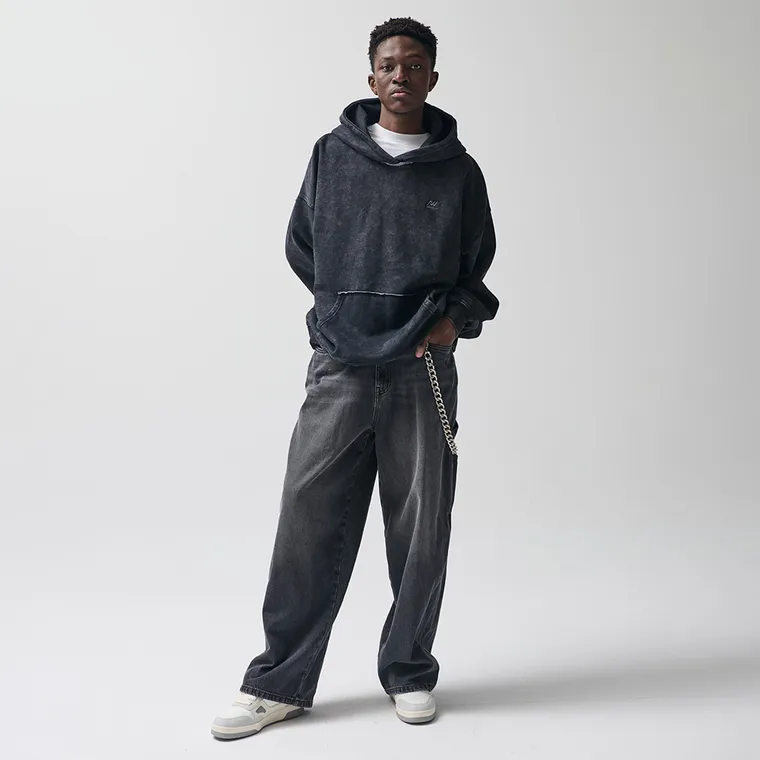 Regulowane grafitowe jeansy unisex o kroju super baggy NOWEAR