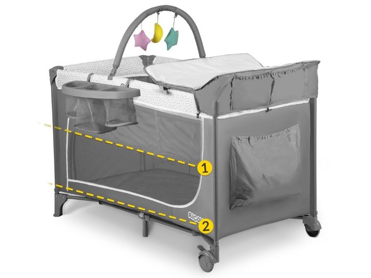 Ricokids, łóżeczko turystyczne z materacem i torbą, jasnoszare