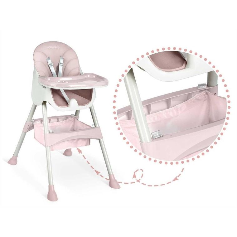 Ricokids, Milo, krzesełko do karmienia ze stolikiem, różowe