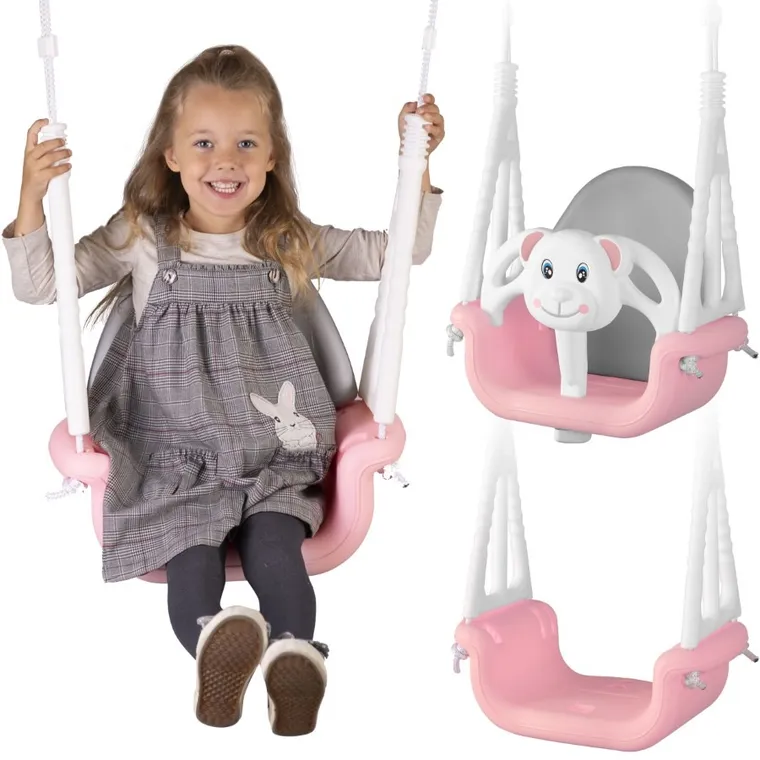 Ricokids, Miś, huśtawka kubełkowa, 3w1, różowo-szaro-biała