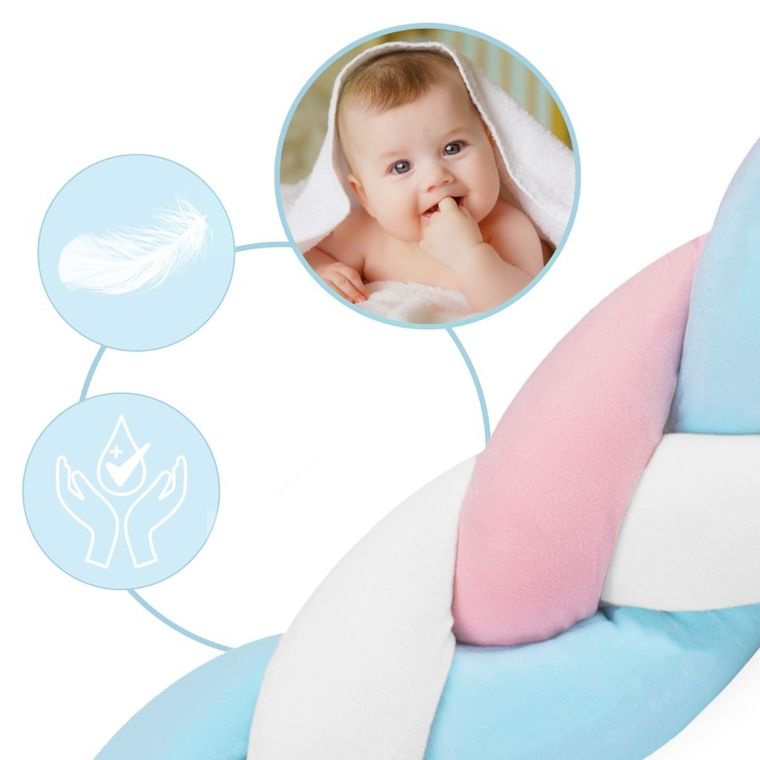 Ricokids, warkocz, ochraniacz do łóżeczka, biało-niebiesko-różowy