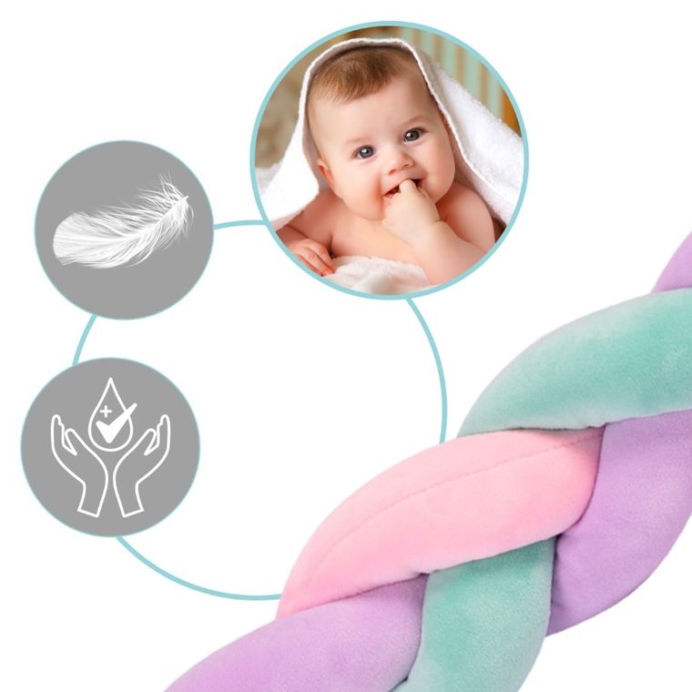 Ricokids, warkocz, ochraniacz do łóżeczka, miętowo-różowo-fioletowy