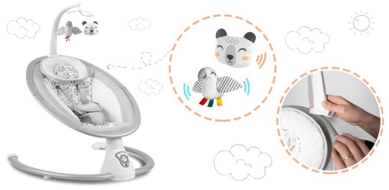 Ricokids, wielofunkcyjny leżaczek bujaczek, biało-szary