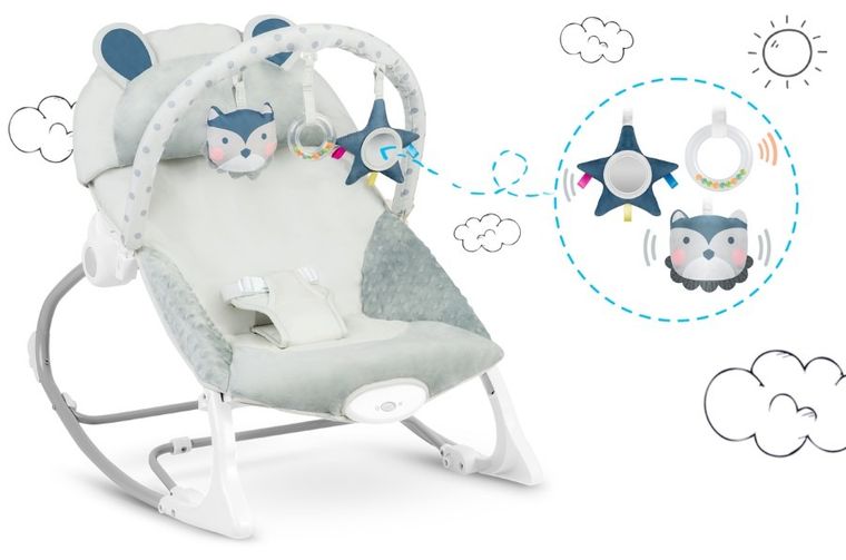 Ricokids, wielofunkcyjny leżaczek bujaczek, minky, jasny szary