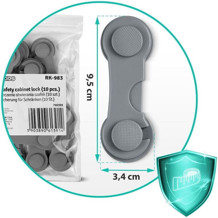 Ricokids, zabezpieczenie otwierania szafek, szare, 10 szt.