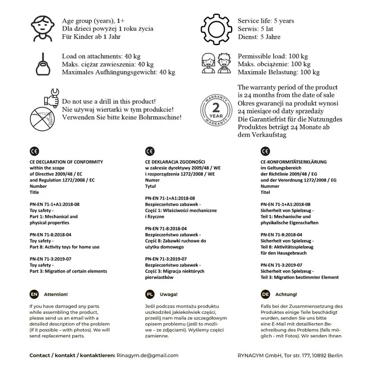 Rinagym, drewniany trójkąt gimnastyczny, wspinaczkowy, biały