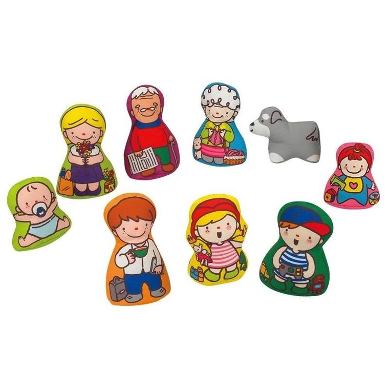 Rodzina, mata podróżna z lalkami szmacianymi