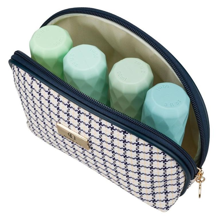 Rovicky, kosmetyczka, krata, beżowo-granatowa